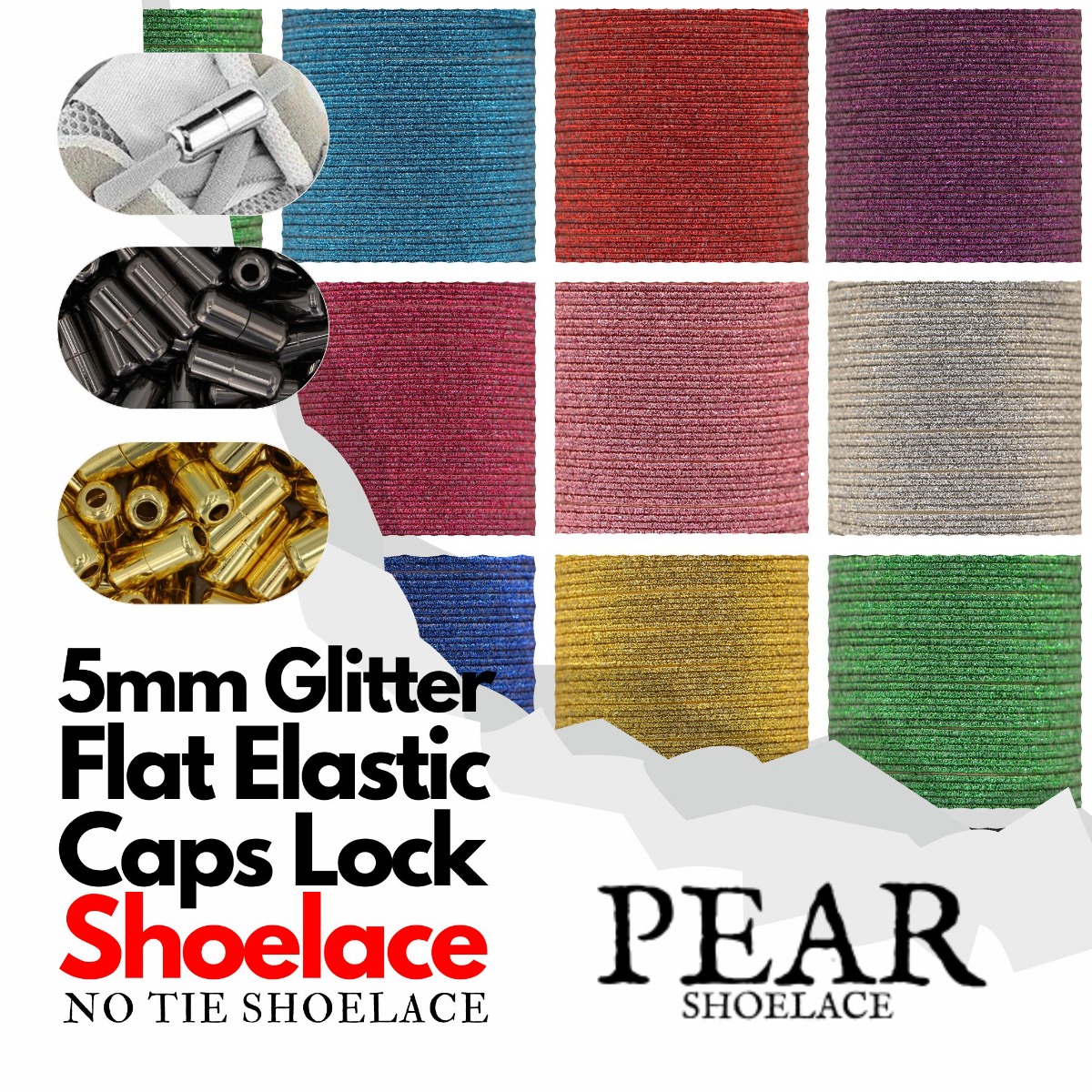 Capsule Lock - 5mm - Glitter Elastic No Tie Shoelaces