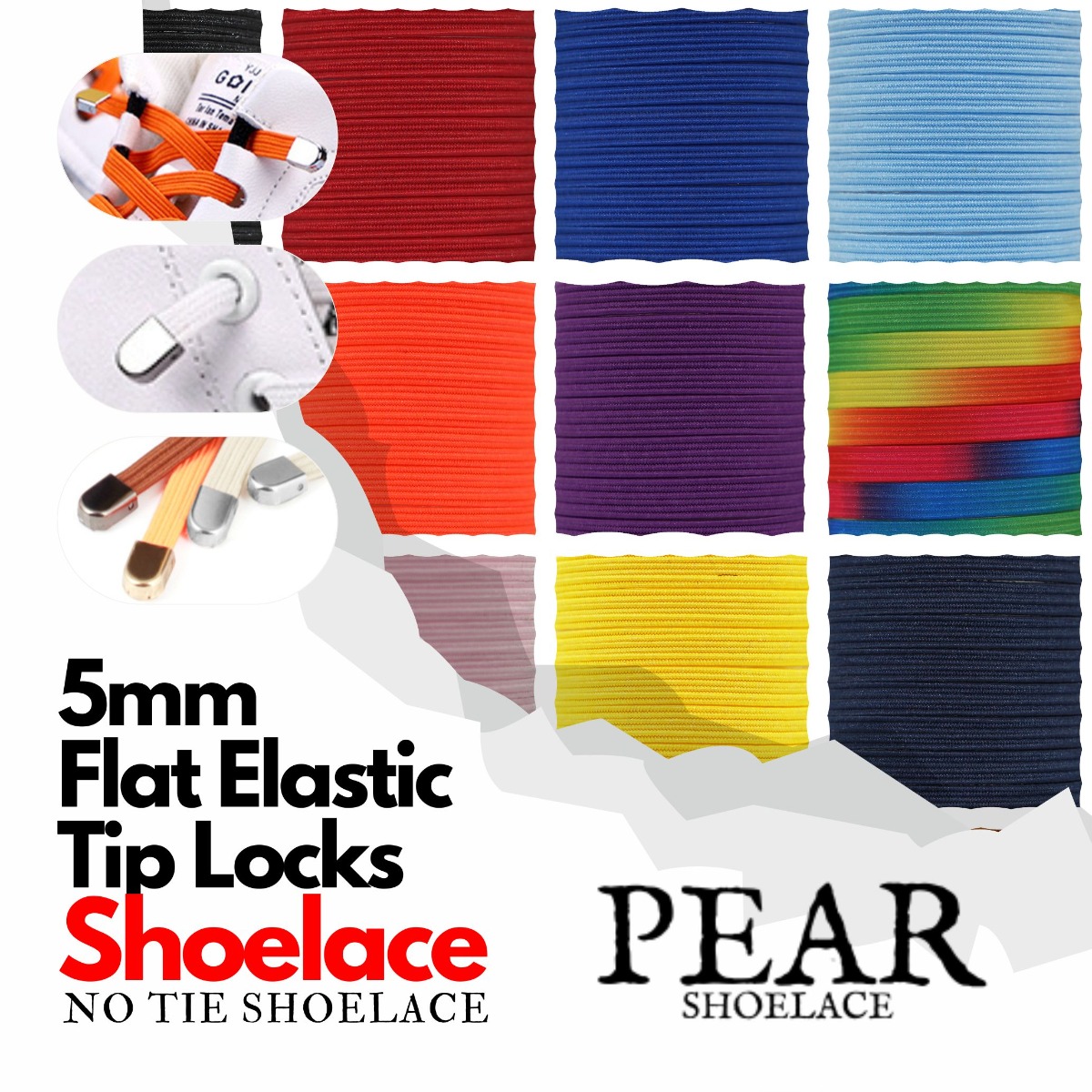 Tip Lock - 5mm - Elastic No Tie Shoelaces