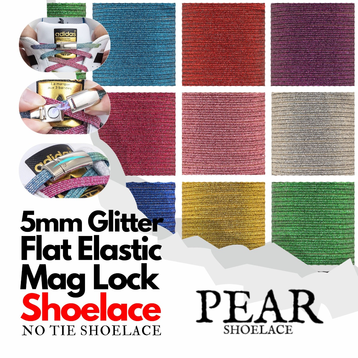 Magnetic Lock - Glitter Elastic Flat 5mm - No Tie Shoelaces