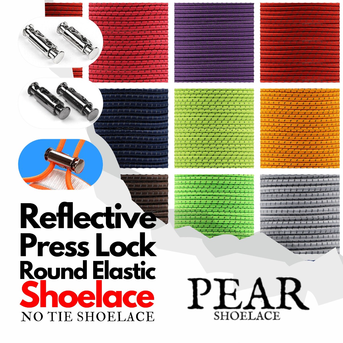 Press Lock - Ø3mm - Reflective Elastic No Tie Shoelaces