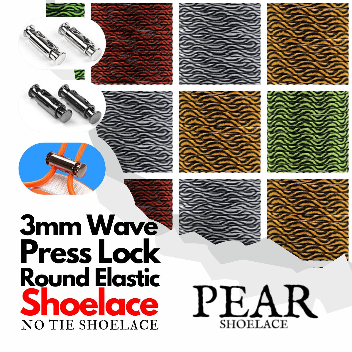 Press Lock - Ø3mm - Wave Style - Elastic No Tie Shoelaces