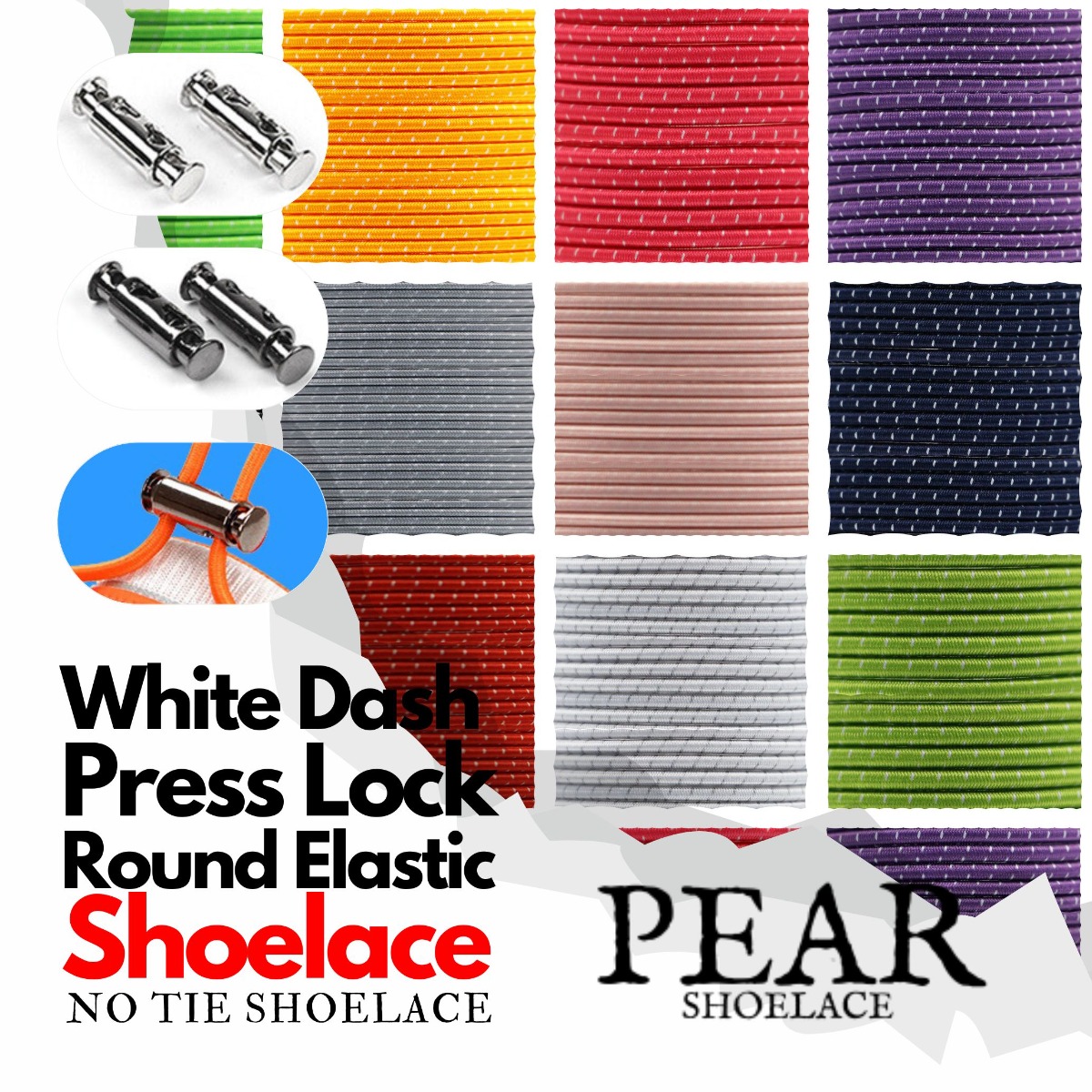 Press Lock - Ø3mm - White Dash - Elastic No Tie Shoelaces